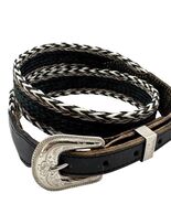 Vtg Belt Brushy Creek Belt Unisex 36 Woven Braided Green Black Leather W... - $19.48