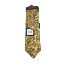 Steven Land Men&#39;s Tie and Hanky Gold Brown Leaf Pattern 3.5&quot; Wide Hi-Density - £20.09 GBP