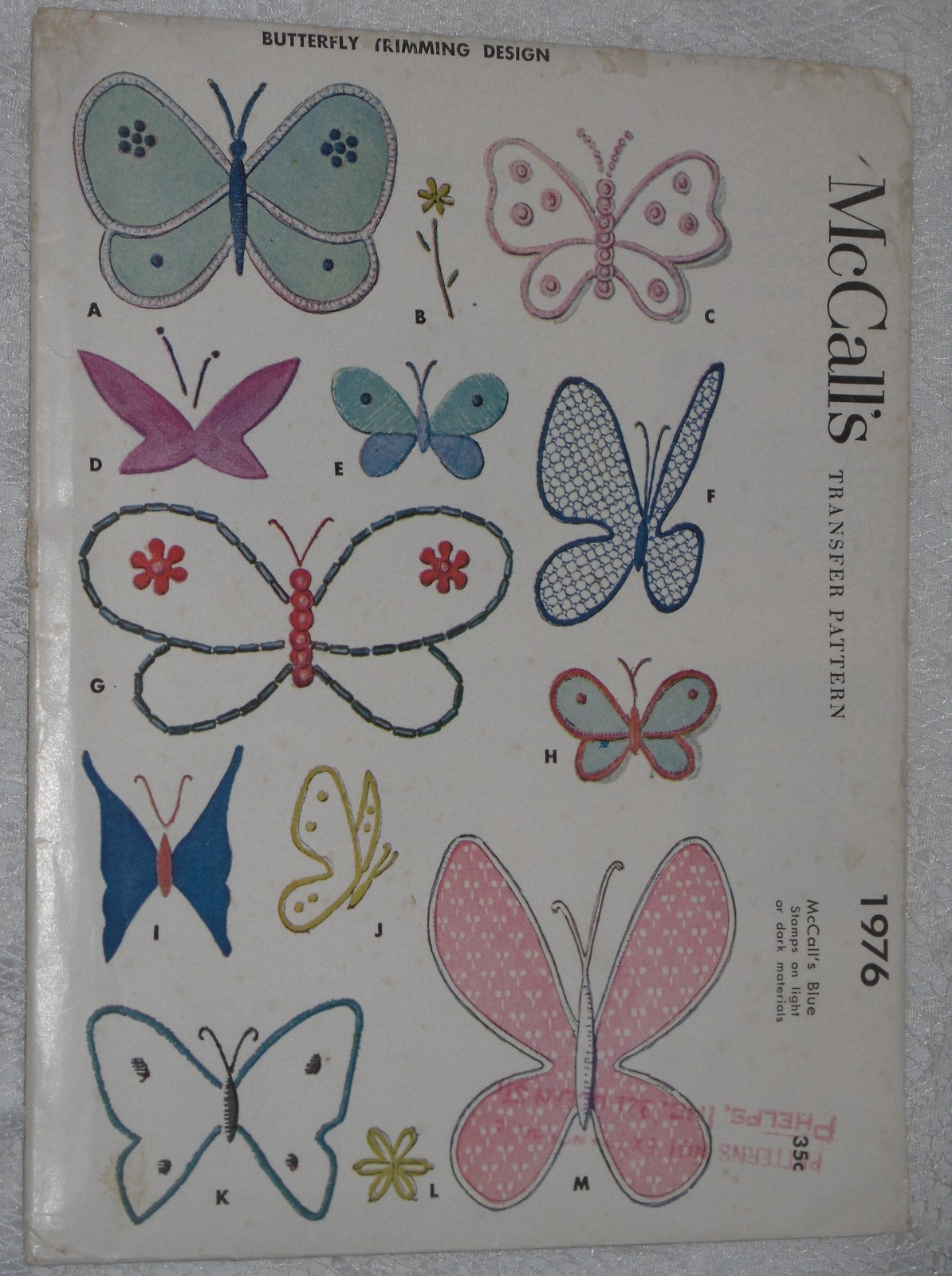 McCall's Pattern 1976 Butterfly Transfers for Applique & Embroidering Vintage - $7.85