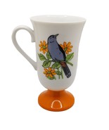 Vintage Tundra Japan Tall Coffee Mug with Birds  Pedestal Cup Orange Flo... - £10.66 GBP