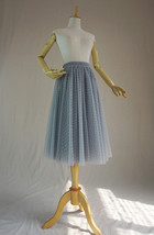 GRAY Dot Tulle Midi Skirt Women's Custom Plus Size Fluffy Tulle Skirt image 9
