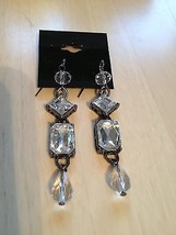 Costume Fashion Jewelry SLIVER TONE AND CRYSTAL DROP EARRINGS - $24.75