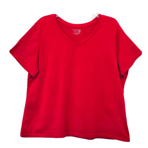 Time And Tru Womens XXXL (22W) Red V Neck Short Sleeve Pima Cotton T Shirt - $11.95