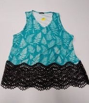 UDEAR Black &amp; Green Leaves Lace-Hem V-Neck Tank (3XL) - $17.82