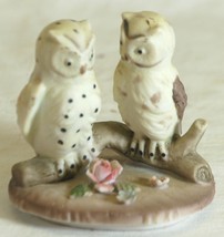 Pair Bisque Owl Figures Shadow Box Shelf Decor - £10.27 GBP