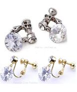 1Pair Clip-on Screw Back Dangle Earrings Clear Round 10mm CZ Silvertone/... - €6,86 EUR
