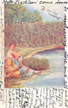 BEAUTIFUL PEACEFUL SCENE BY WATER~1906 POSTCARD PSTMK GRAHAM NORTH CAROLINA - $6.92