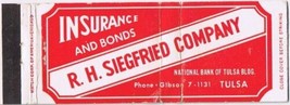Matchbook Cover RH Siegfried Insurance Tulsa Oklahoma  - £3.10 GBP
