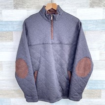 Cremieux Quilted 1/4 Zip Sweatshirt Gray Elbow Patches Pockets Mens Large - £33.47 GBP