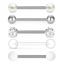 5PCS Acrylic Tongue Piercing Barbell Set Stainless Steel Glitter Tongue Rings Lo - £16.27 GBP