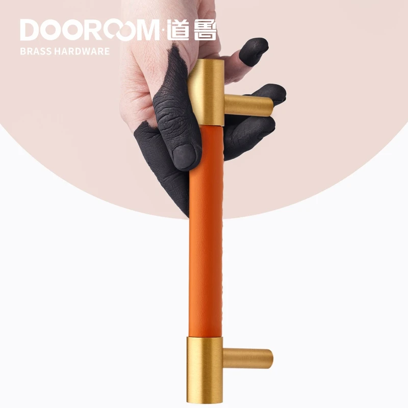 Dooroom Brass Furniture Handles Real Leather Nordic Simple Pulls Cupboa - £10.00 GBP+