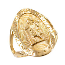 10K Yellow Gold Saint Christopher Oval Ring - £179.40 GBP