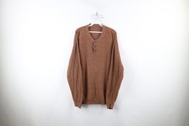 Vintage 90s Streetwear Mens 2XL Blank Ribbed Knit Henley Sweater Rust Brown - £47.84 GBP