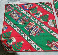 2 CHRISTMAS TABLE COVERINGS 17x17 RED WITH BEARS, DUCKS & CHRISTMAS TREES image 3
