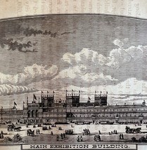 Exhibition Building 1876 Worlds Fair Centennial Expo Victorian Woodcut D... - $69.99