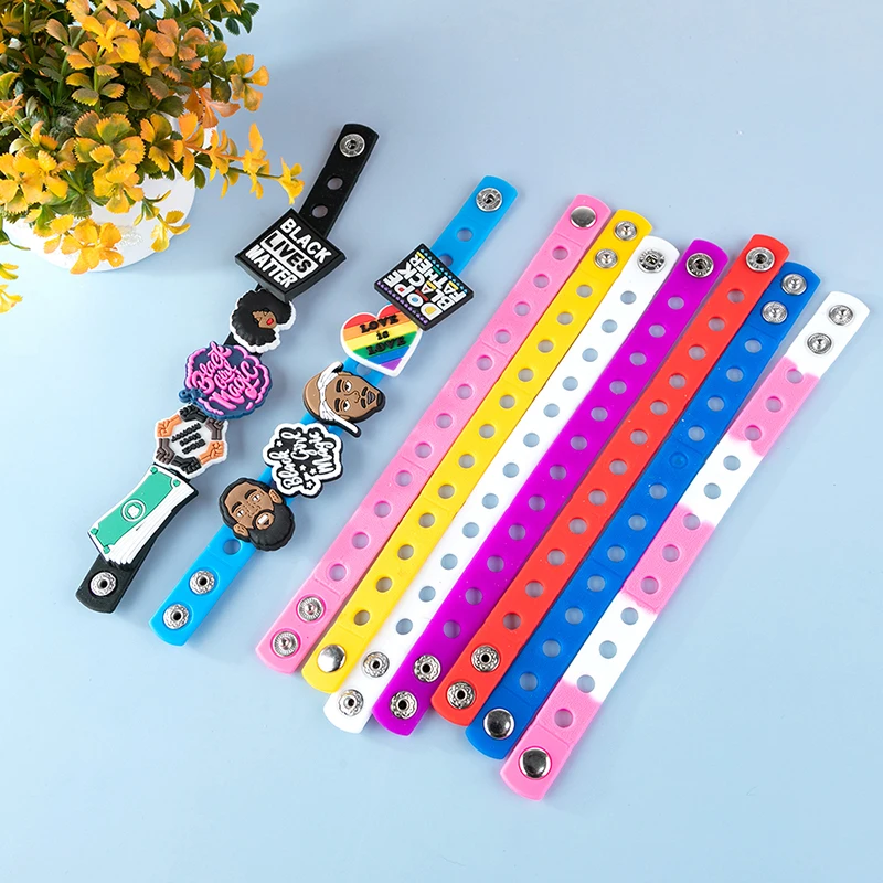 10Pcs Random Color Silicone Bracelet Wristbands With Shoe Croc Buckle PV... - £26.40 GBP