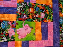 Handmade Soft Quilted Crib Baby Nursery Kid Blanket Jungle Animals 38x46... - $19.75