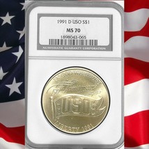 1991 D NGC MS70 USO Commemorative Silver Dollar - $89.95