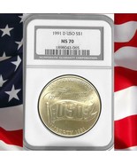 1991 D NGC MS70 USO Commemorative Silver Dollar - $123.02 CAD