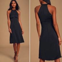 NWT LULUS Black Have Heart Black Sleeveless Halter Midi Dress Size Small LBD - £34.09 GBP