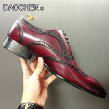 Luxury Brand Men Real Leather Shoes Black Red Lace Up Pointed Toe Men&#39;s Dress Sh - £110.91 GBP