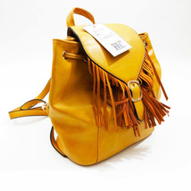 Jen &amp; Co. Jewel Bucket Backpack with Fringe Mustard Drawstring Flap Closure - £38.71 GBP