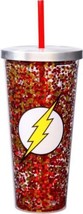 DC Comics The Flash Lightning Logo 16 oz Glitter Travel Cup with Straw NEW - $15.47