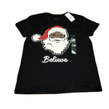 Zoe + Liv “Believe” Black Santa Short Sleeve T-Shirt Size M - £5.43 GBP