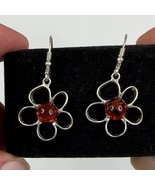 Sterling Silver 925 Open Design Amber Flower Drop Dangle Earrings - $18.80