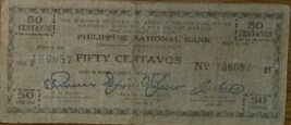 PHILIPPINE Nati Bank Paper Money: Misamis Occidenal Agency 1942 50 centavos - $3.95