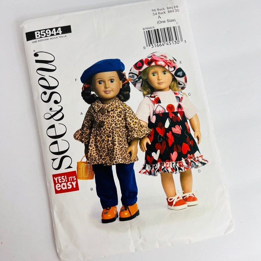 Butterick American Girl Pattern Doll Clothes Sz 18 Coat Pants T Top Jumper B5944 - $9.99