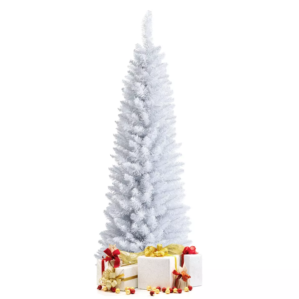 5&#39; Unlit Artificial Slim Pencil Christmas Tree with Metal Stand White - $79.98