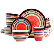 Stoneware Dinnerware Set 16 Piece Dishes Plates Mug Bowls Salad Multicolor For 4 - £58.99 GBP