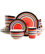 Stoneware Dinnerware Set 16 Piece Dishes Plates Mug Bowls Salad Multicol... - £59.62 GBP