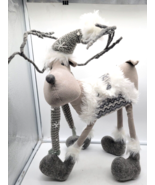 Christmas   Grey Winter Fuzzy Dangle Leg Reindeer Standing - $35.00