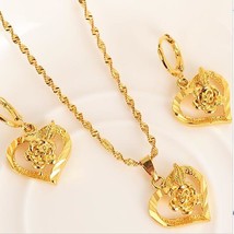 Fashion Fine Real Yellow Gold GF Dubai Romantic Heart love rose Pendant Necklace - £16.53 GBP