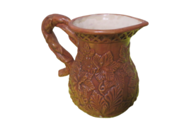 Caffco Hand Made Ceramic Pitcher Pottery Brown Leaf Theme 8&quot; Tall - £17.16 GBP