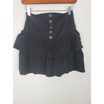 Free People Mini Skirt S/P Womens Black Tiered Faux Button Front Pull On - $25.62