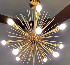 Mid Century Style 12 Light Sputnik Brass Sea urchin chandelier Light Fixture - £208.29 GBP