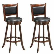 Set of 2 29 Inch Swivel Bar Height Stool Wood Dining Chair Barstool-Brown - Col - £221.73 GBP