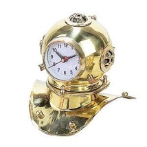 Nautical Clock Divers Helmet Golden Brass 8.5&quot; W 7.5&quot; H Pirate Sailor&#39;s ... - $99.00