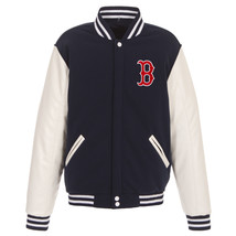 MLB Boston Red Sox Reversible Fleece Jacket PVC Sleeves 2 Front Logos JH Design - £95.91 GBP