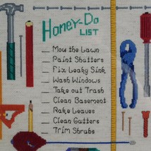 Honey-Do List Completed Cross Stitch Framed Tools Lawn Sink Trash Basement Paint - £23.20 GBP