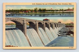 Columbus Zoo and O&#39;Shaughnessy Dam Columbus Ohio OH UNP Linen Postcard O1 - £2.28 GBP