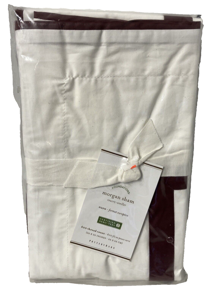 New Pottery Barn Morgan Euro Sham 26 x 26 inches 400 Thread Count - white & red - $22.28