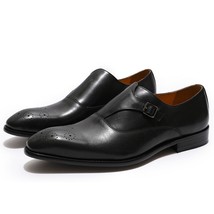 Men&#39;s Dress Shoes Wedding Loafers Classic Pointed Toe Genuine Cow Leather Buckle - £113.69 GBP