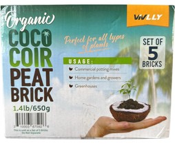 Compressed Coco Coir, 5 Pack Organic Coconut Coir, 1.4 Lbs Coco Coir Brick - £23.35 GBP