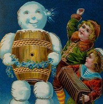 Victorian Snowman Children Merry New Year Postcard 1223 Gel Germany Otto Schloss - $73.15