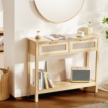 VEVOR Rattan Console Table with 2 Storage Drawers, Natural Rattan Slidin... - $83.99