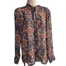 Crosby Womens Sheer Floral Button Down Blouse Size Medium Black Gray Ora... - £41.00 GBP